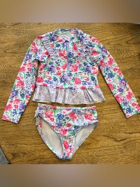Bmagical Girls 4T Floral Rash Guard Swimsuit 2
Piece Ruffle Bottoms